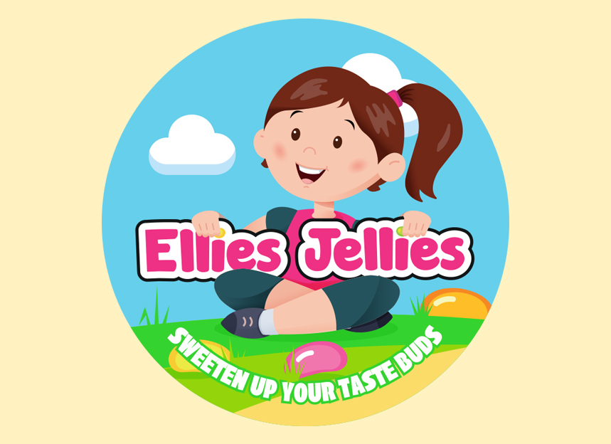 ellies jellies mascot confectionery company label character design by red chilli design